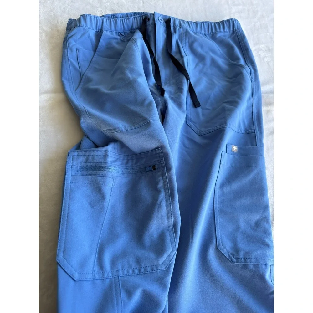 FIGS Cairo Cargo Scrub Pants L Blue Technical Collection Medical Professional